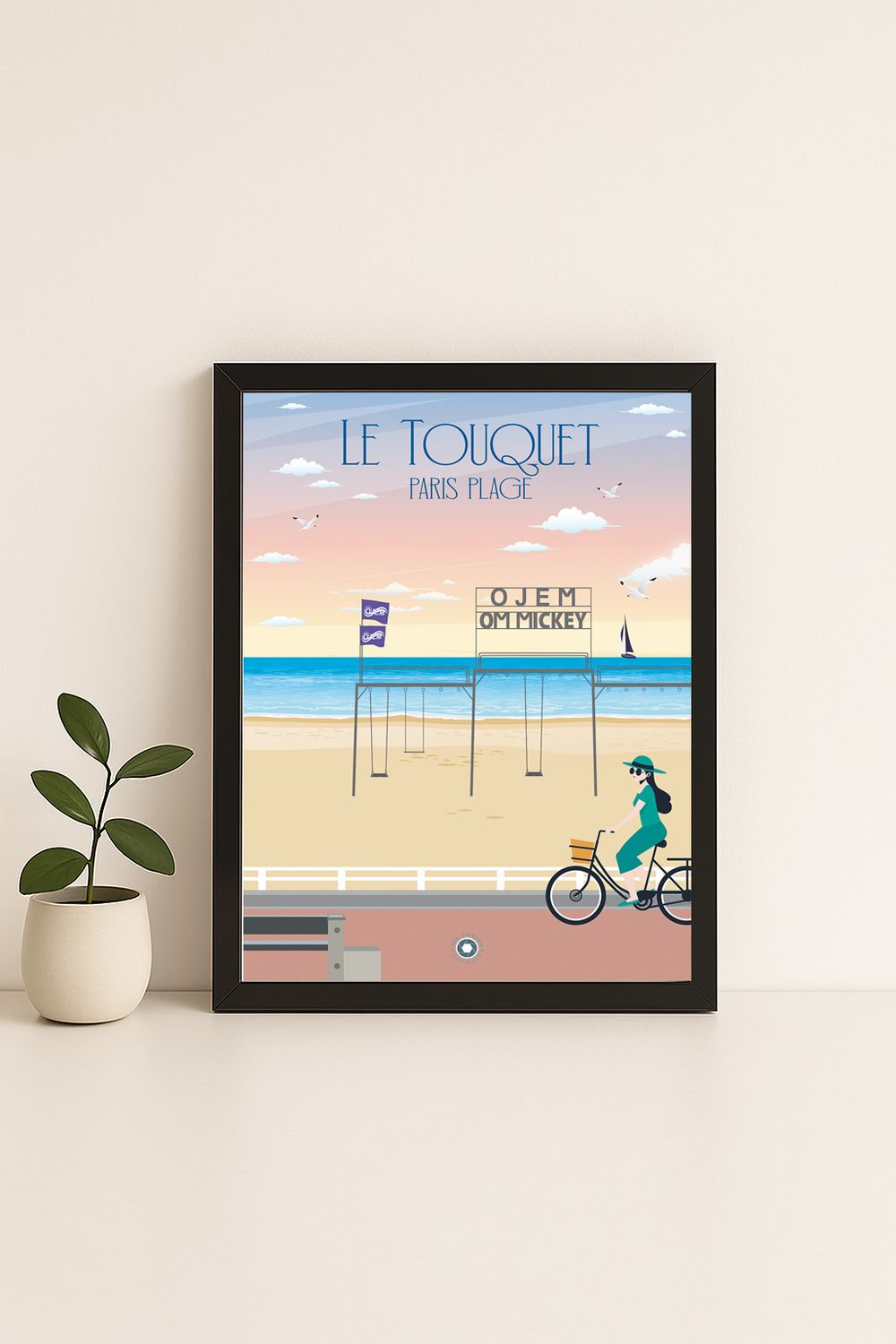 Affiche graphique illustrée Le Touquet-Paris-Plage : Stade de plage Ojem mickey, Hauts-de-France