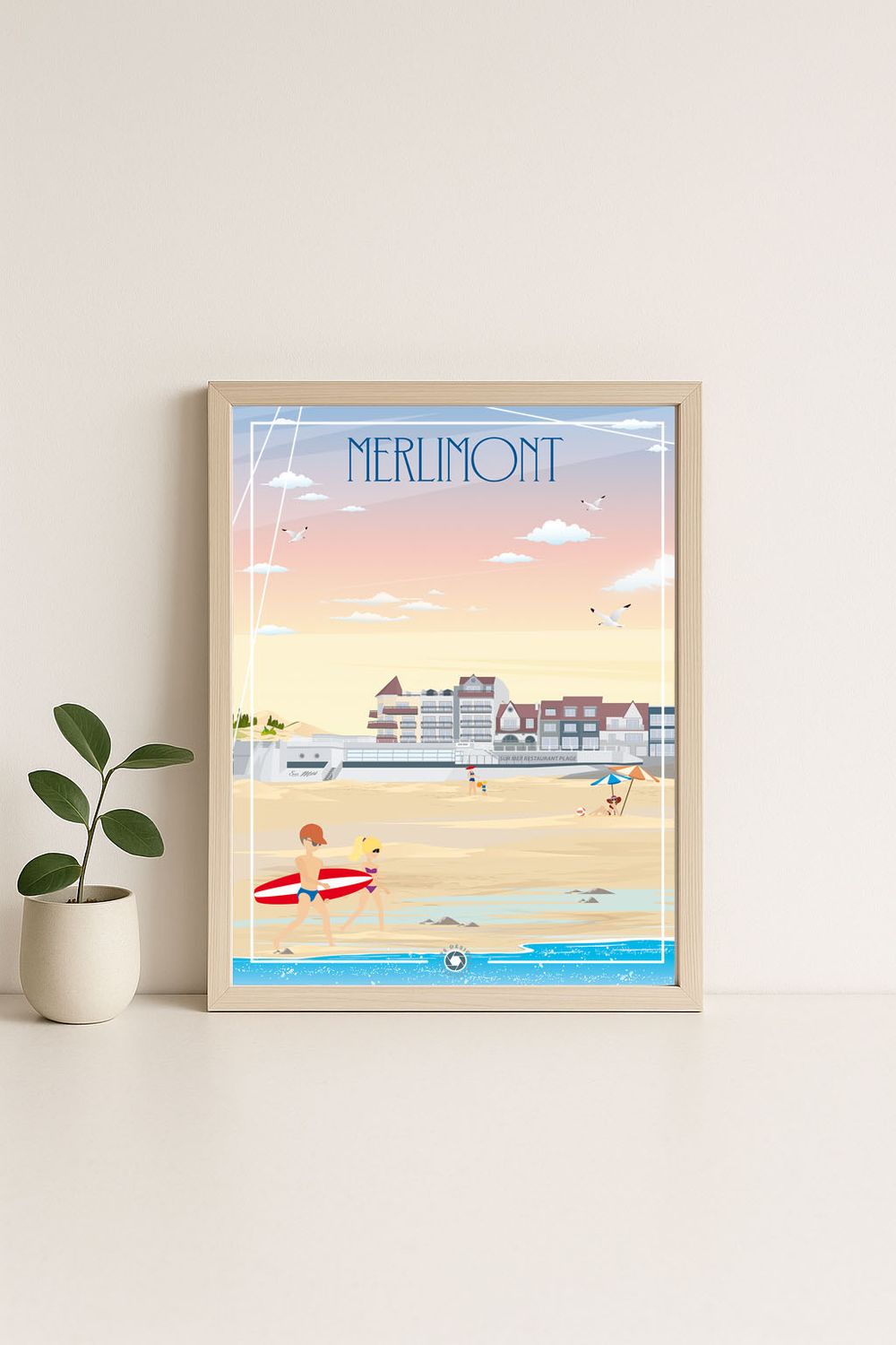 Affiche graphique illustrée Merlimont : la plage · cote d'opale, Hauts-de-France