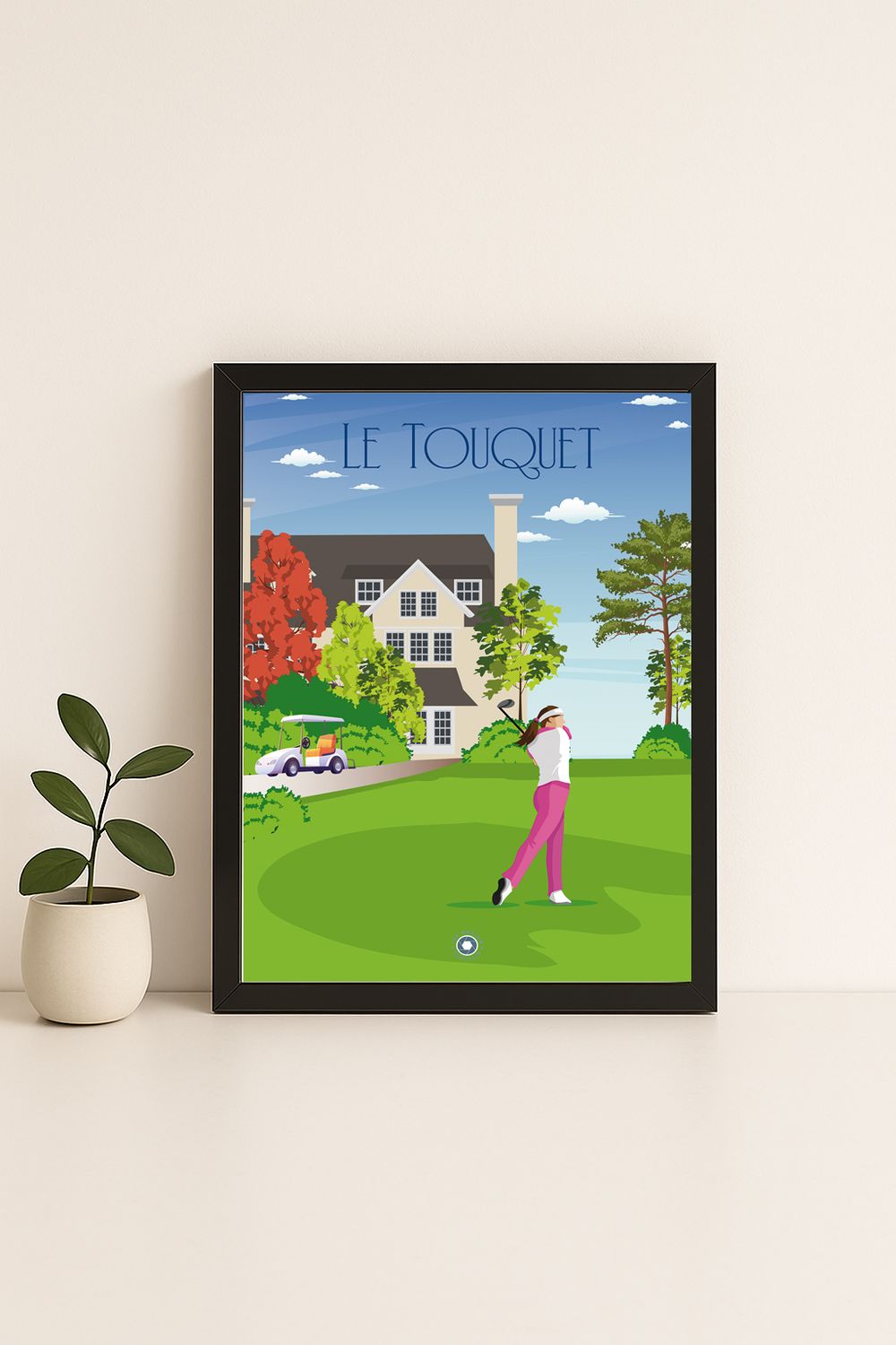 Affiche graphique illustrée Le Touquet-Paris-Plage : le golf swing · sport, Hauts-de-France