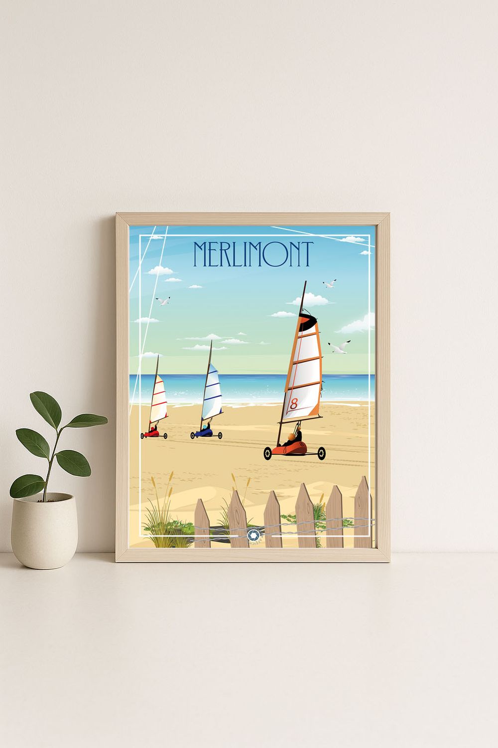 Affiche graphique illustrée Merlimont : les chars a voile · sport, Hauts-de-France