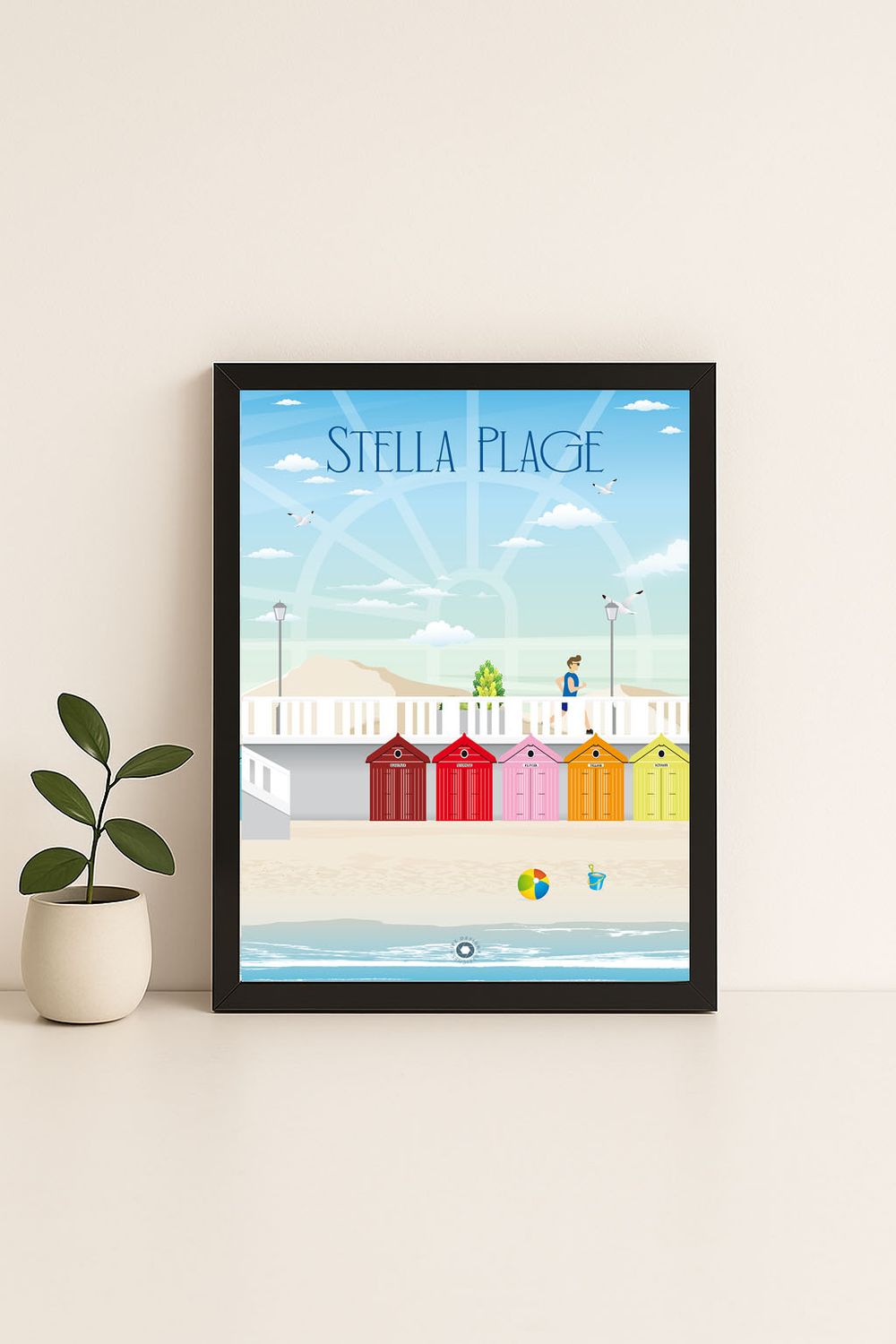 Affiche graphique illustrée Stella Plage : cote d'opale · la digue, Hauts-de-France