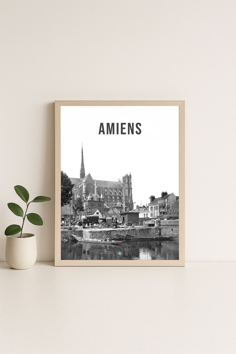 Affiche rétro noir et blanc Amiens : le marché sur l eau, Hauts-de-France