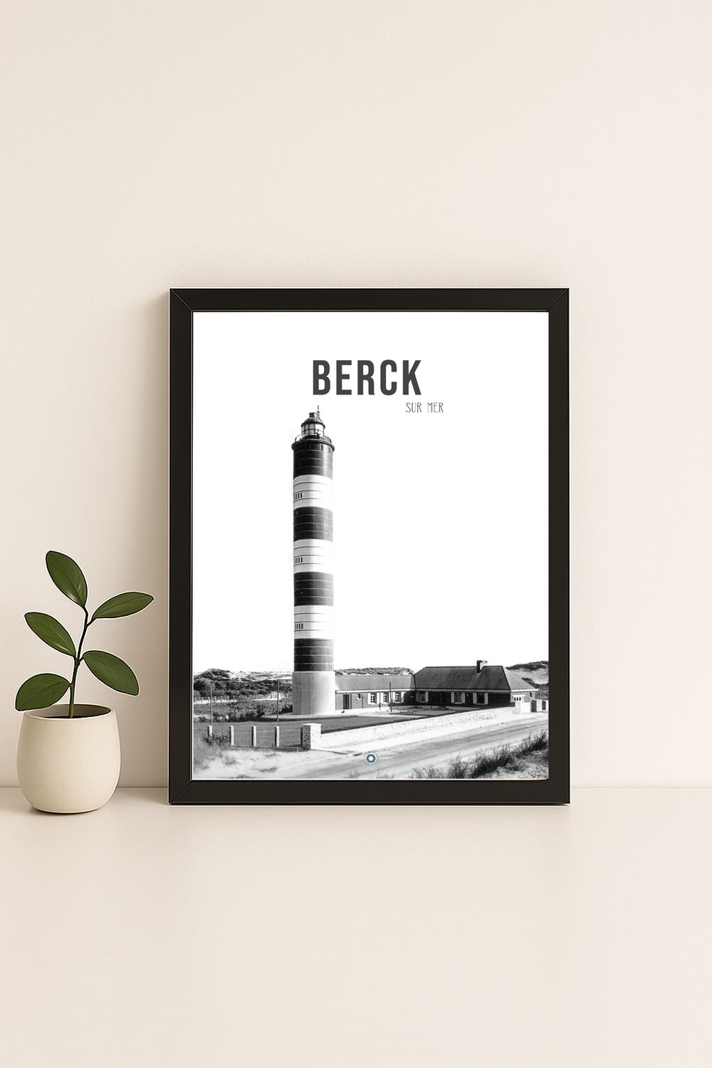 Affiche rétro noir et blanc Berck Plage : le phare, Hauts-de-France