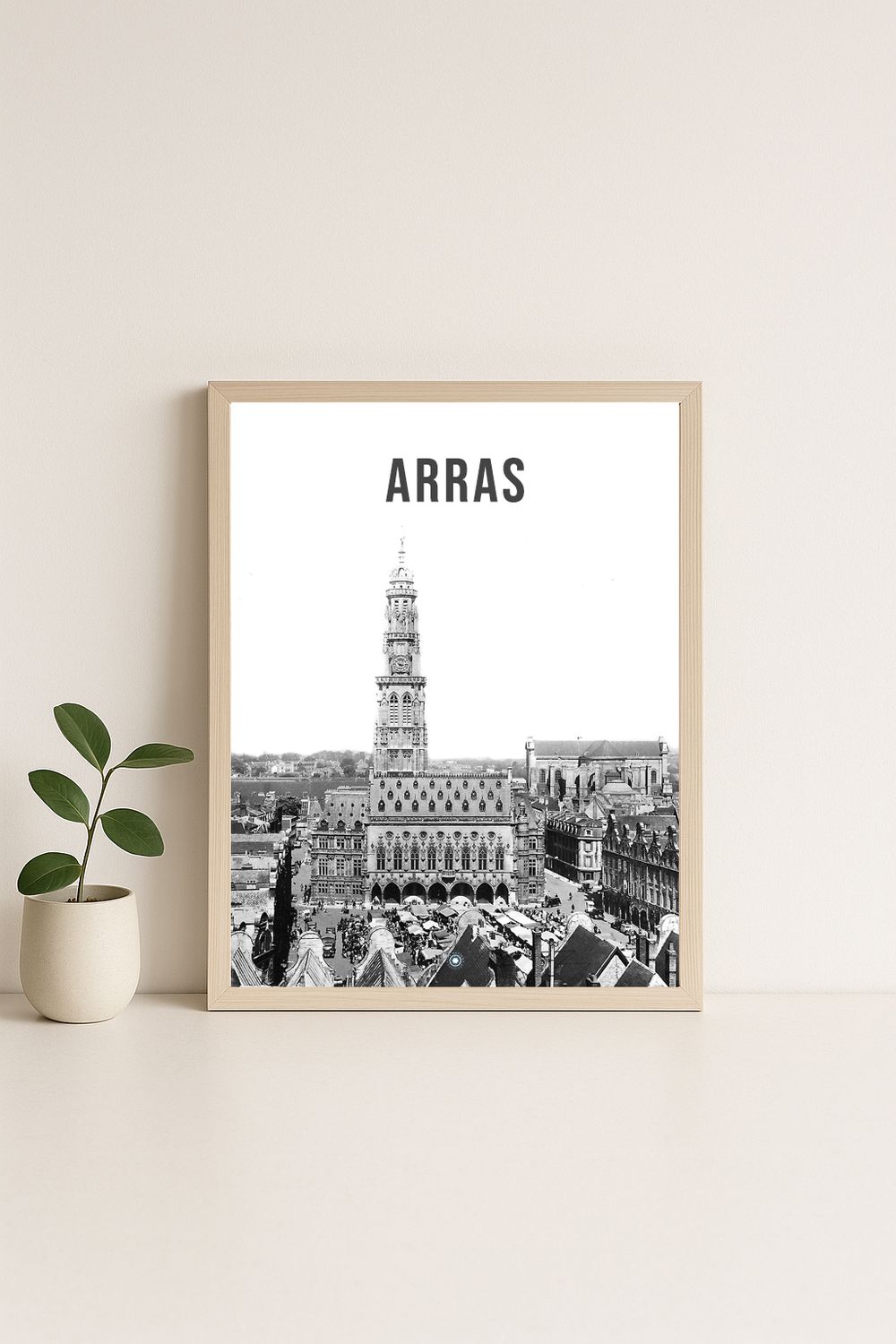 Affiche rétro noir et blanc Arras : le marché, Hauts-de-France