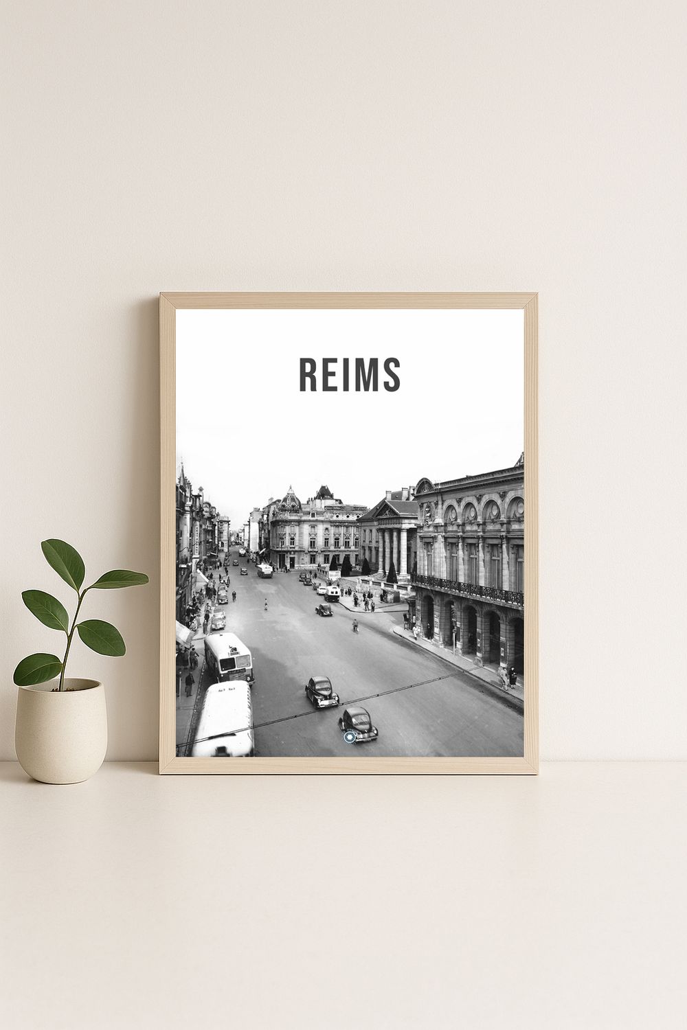 Affiche rétro noir et blanc Reims : place Myront T Herrick, Grand Est