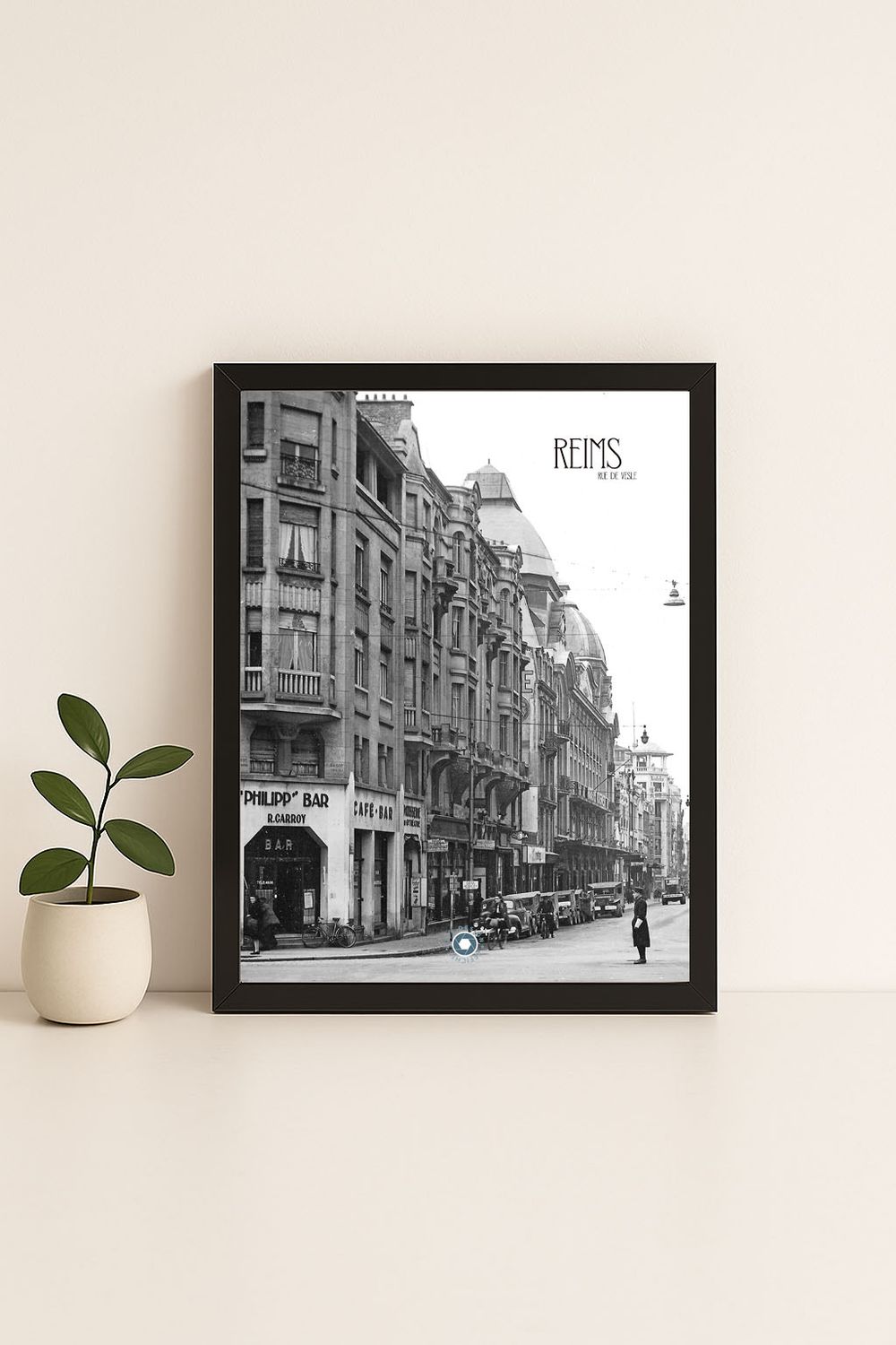 Affiche rétro noir et blanc Reims : rue de vesle, Grand Est