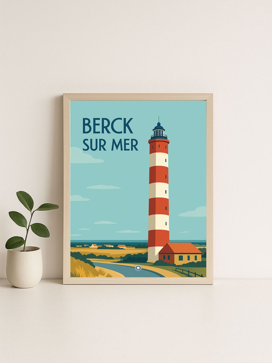 Affiche graphique illustrée Berck : PLAGE · le phare · cote d'opale, Hauts-de-France