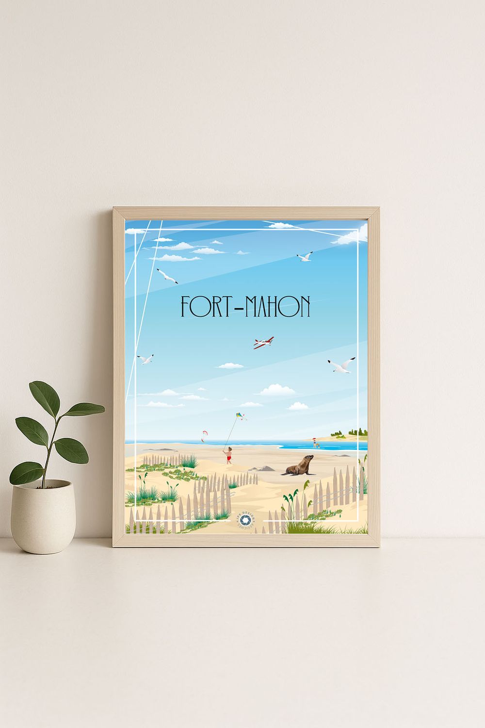 Affiche graphique illustrée Fort Mahon : plage · la somme, Hauts-de-France