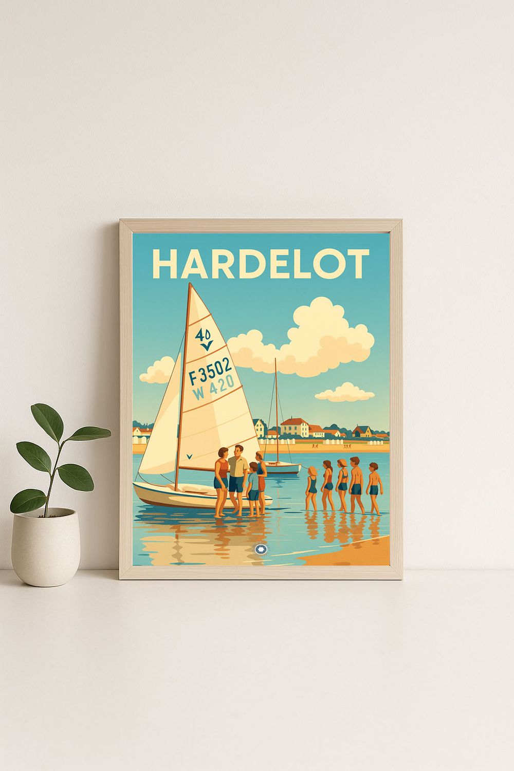 Affiche graphique illustrée Hardelot : la plage et ses cabines · cote d'opale, Hauts-de-France