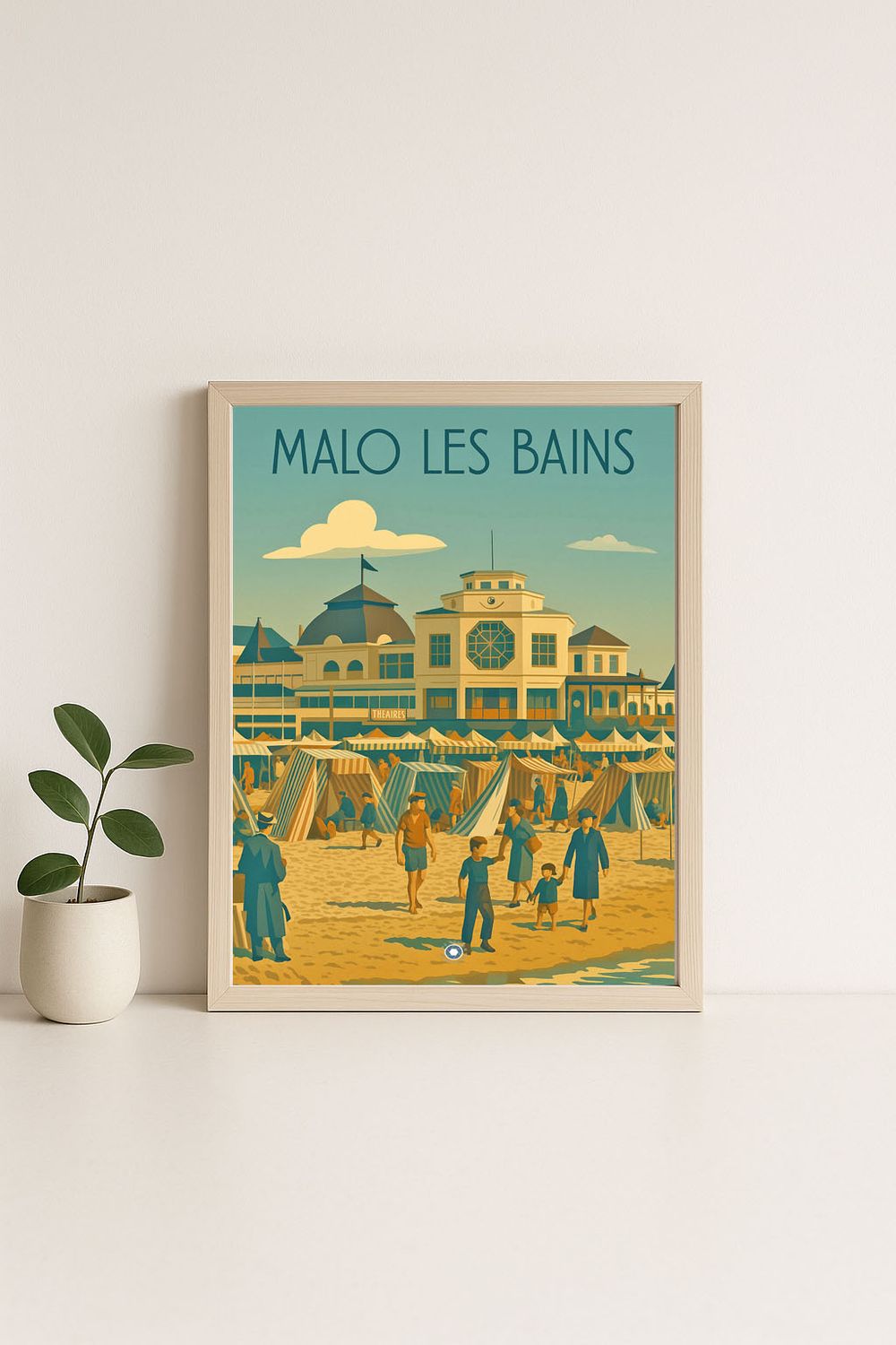 Affiche graphique illustrée Malo les Bains : la plage, Hauts-de-France