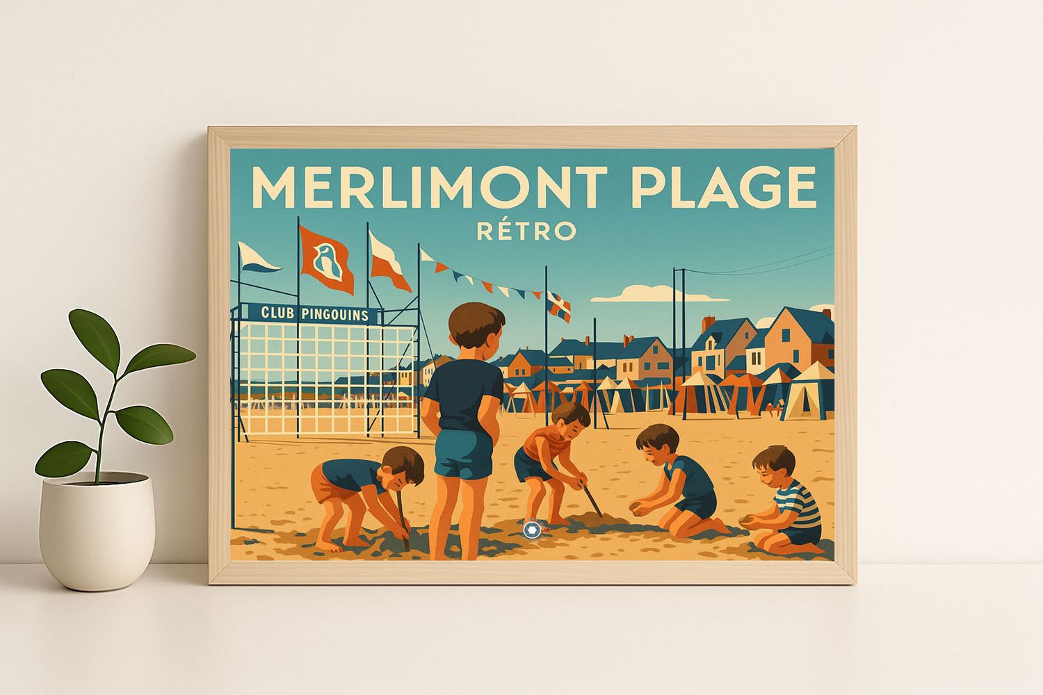 Affiche graphique illustrée Merlimont : la plage · dessin, Hauts-de-France