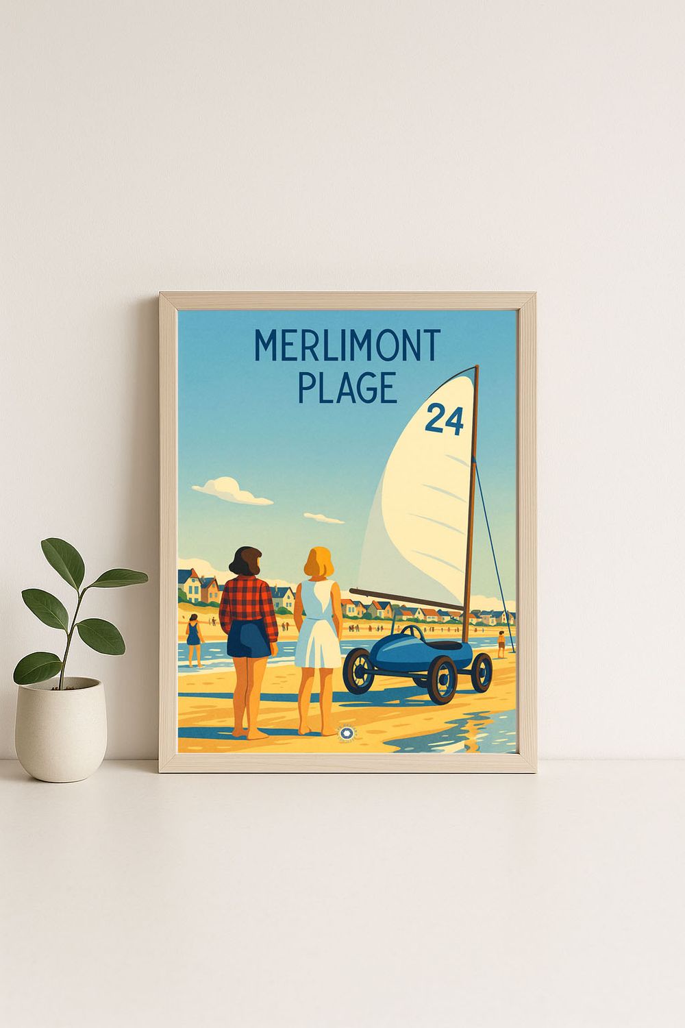 Affiche graphique illustrée Merlimont : la plage avec chars a voile · sport, Hauts-de-France