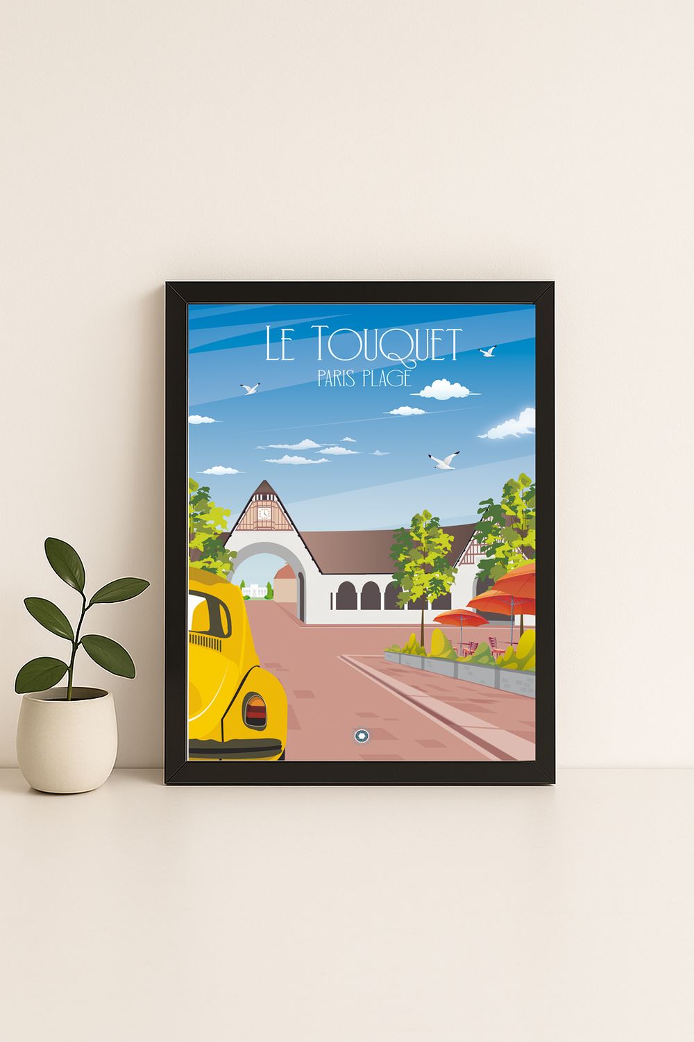 Affiche graphique illustrée Le Touquet-Paris-Plage : le marché couvert, Hauts-de-France