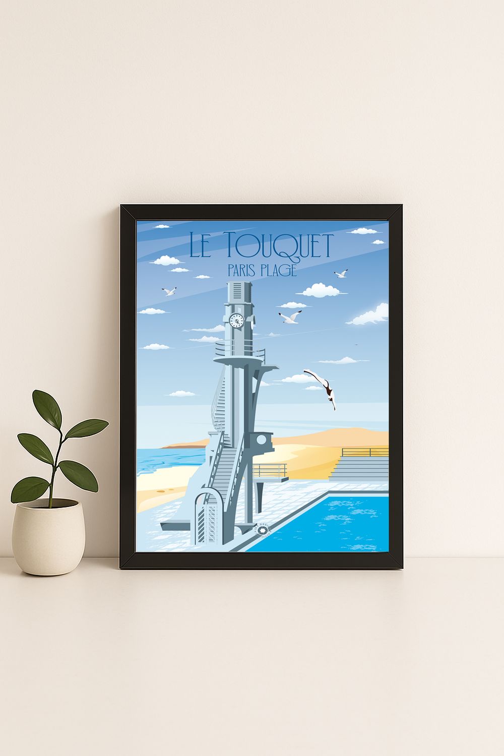 Affiche graphique illustrée Le Touquet-Paris-Plage : le plongeoir · cote d'opale, Hauts-de-France