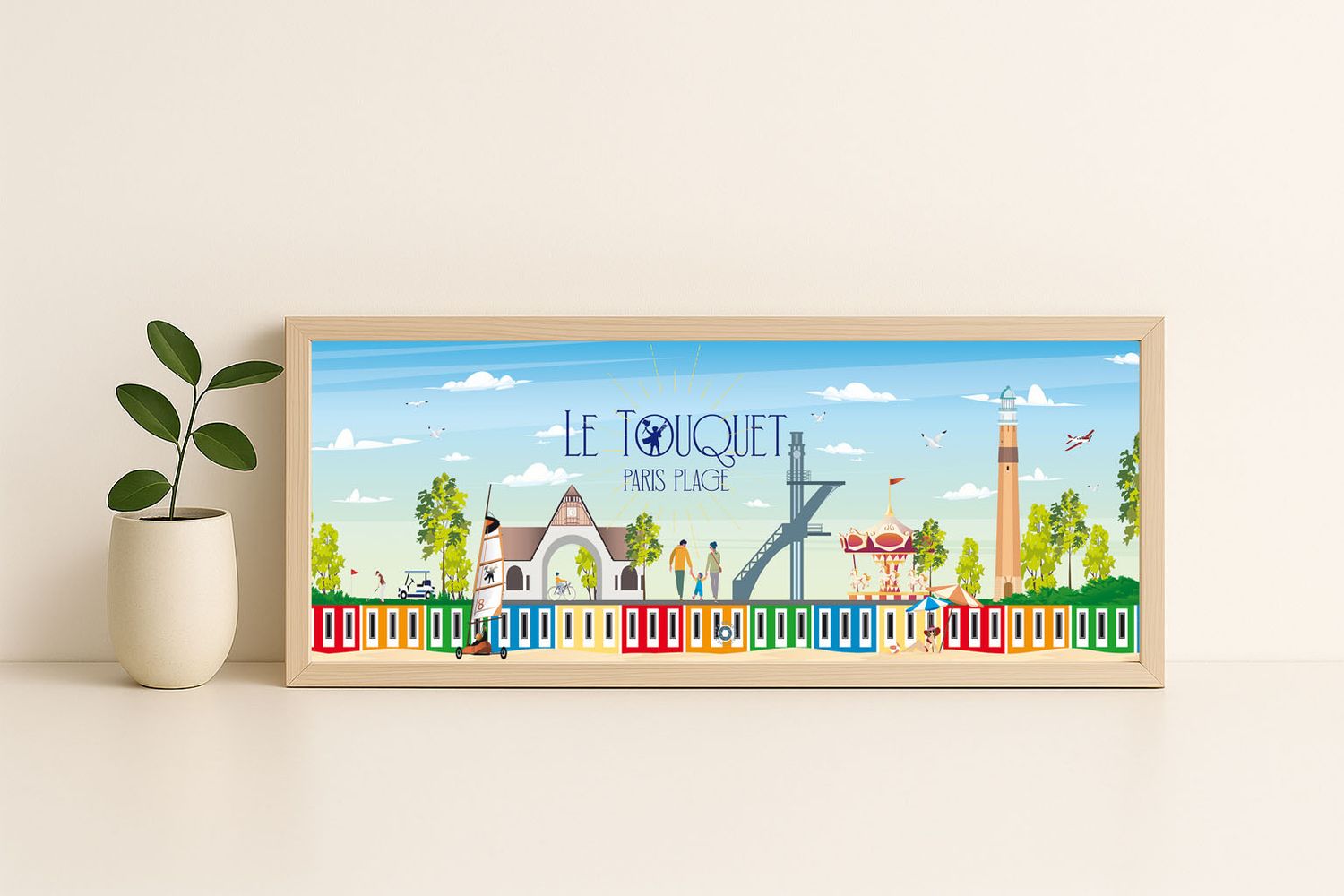Affiche graphique illustrée Le Touquet-Paris-Plage : panorama, Hauts-de-France