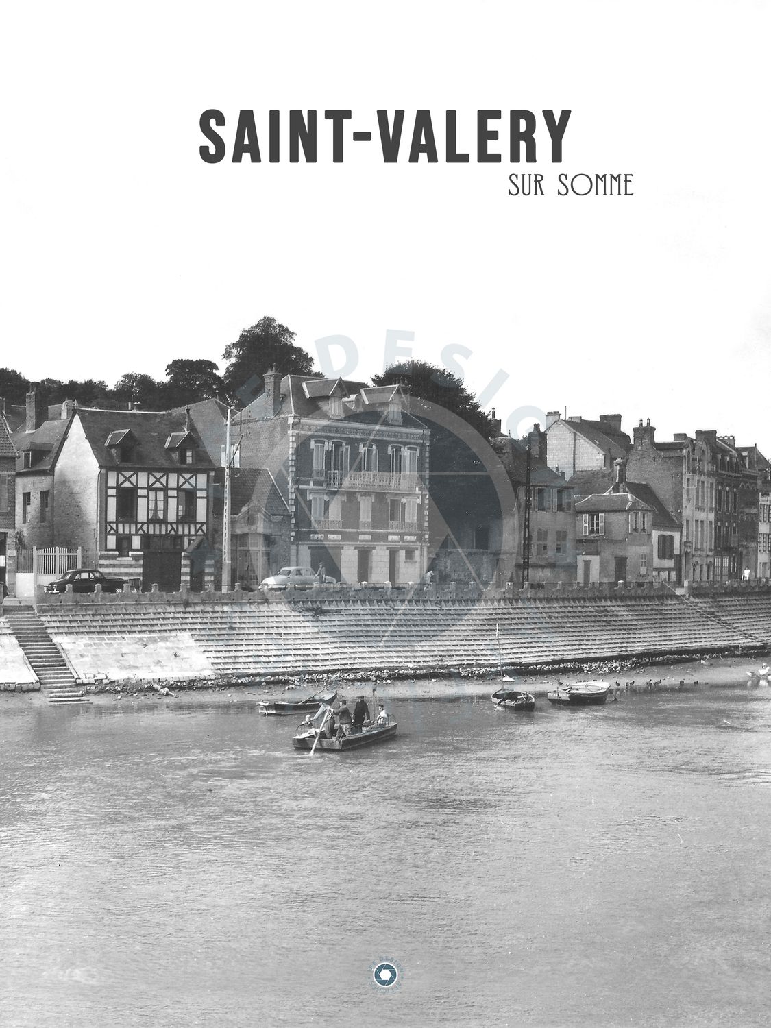 Affiche rétro noir et blanc Saint Valery sur Somme : la baie · le bac, Hauts-de-France