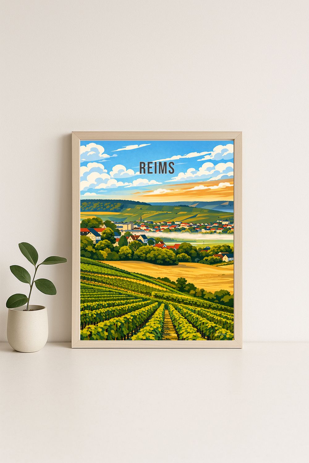 Affiche graphique illustrée Reims : les vignes, Grand Est