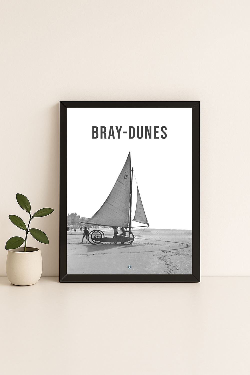 Affiche rétro noir et blanc Bray Dunes : char a voile  cote d'opale, Hauts-de-France