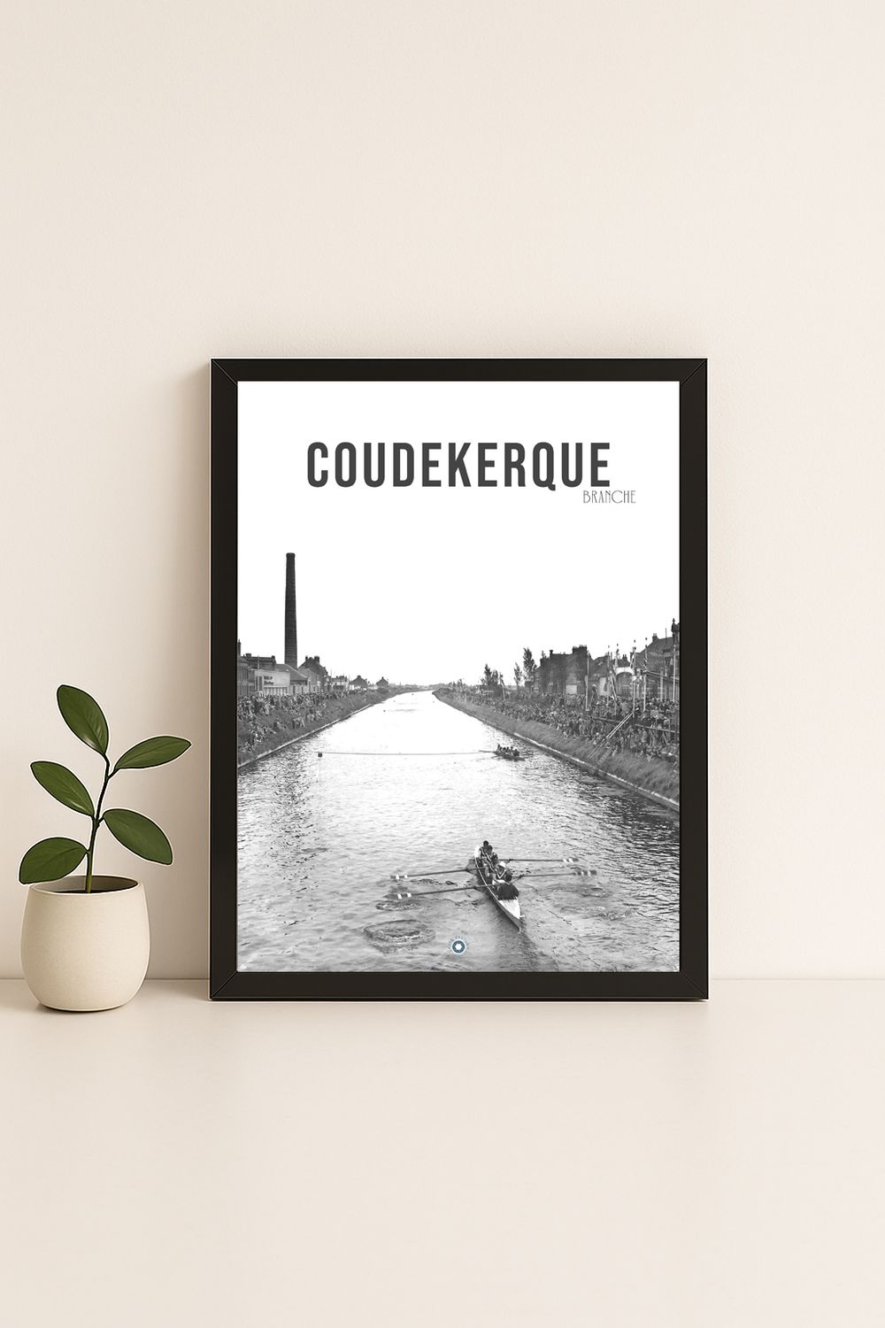 Affiche rétro noir et blanc Coudekerque : Branche ville nord de france, Hauts-de-France