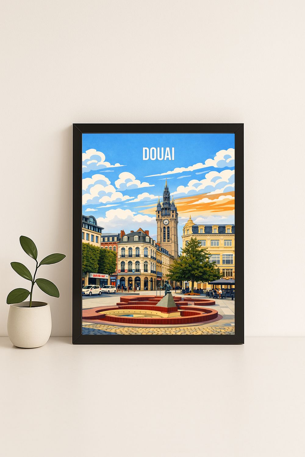 Affiche graphique illustrée Douai : ville nord de france, Hauts-de-France