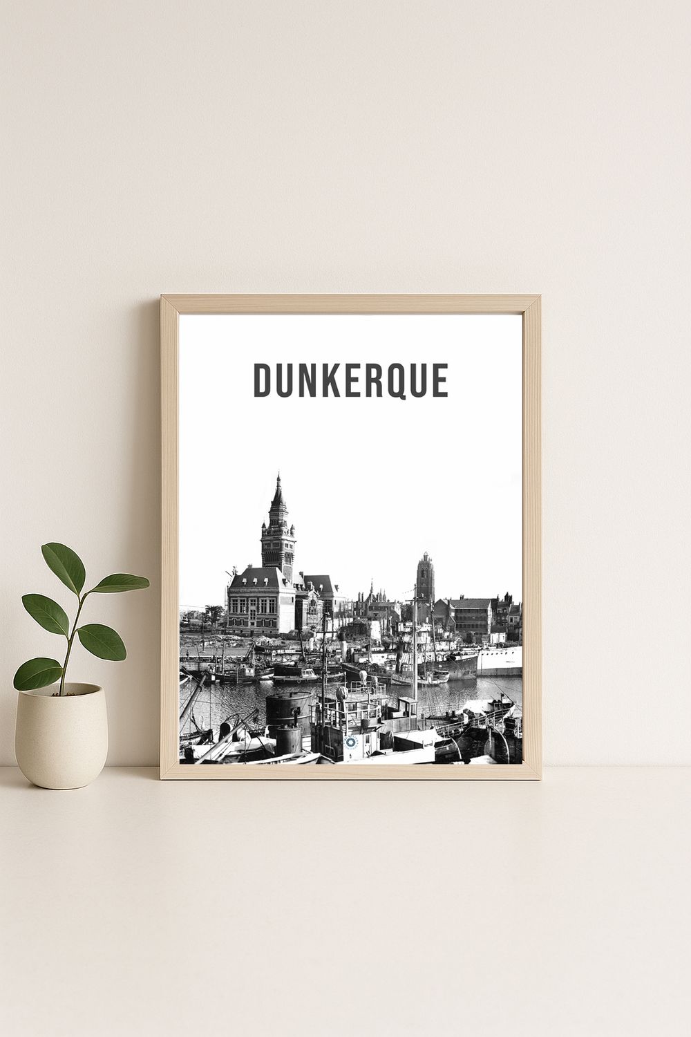 Affiche rétro noir et blanc Dunkerque : ville nord de france, Hauts-de-France