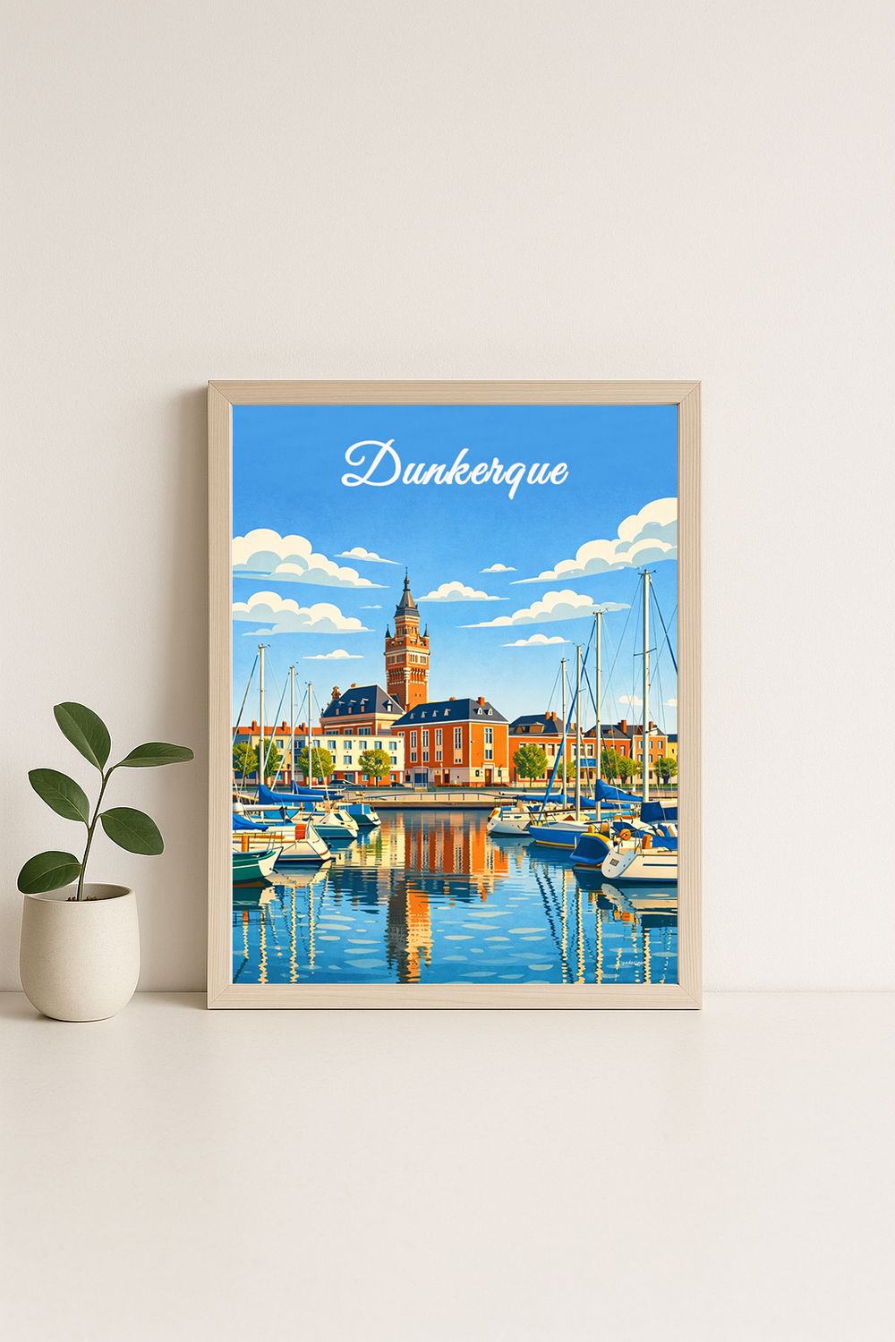 Affiche graphique illustrée Dunkerque : le port, Hauts-de-France