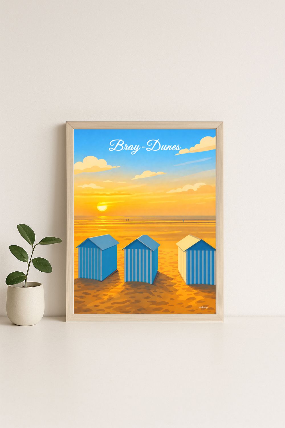 Affiche graphique illustrée Bray Dunes : cabine de plage · cote d'opale, Hauts-de-France