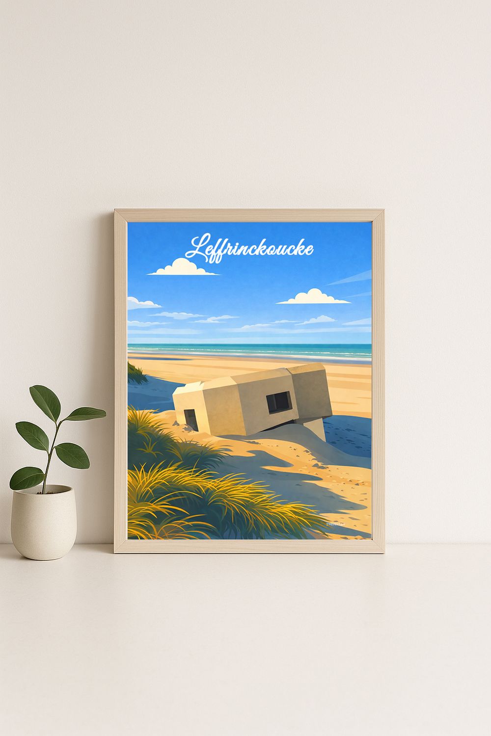 Affiche graphique illustrée Leffrinckoucke : cote d'opale, Hauts-de-France