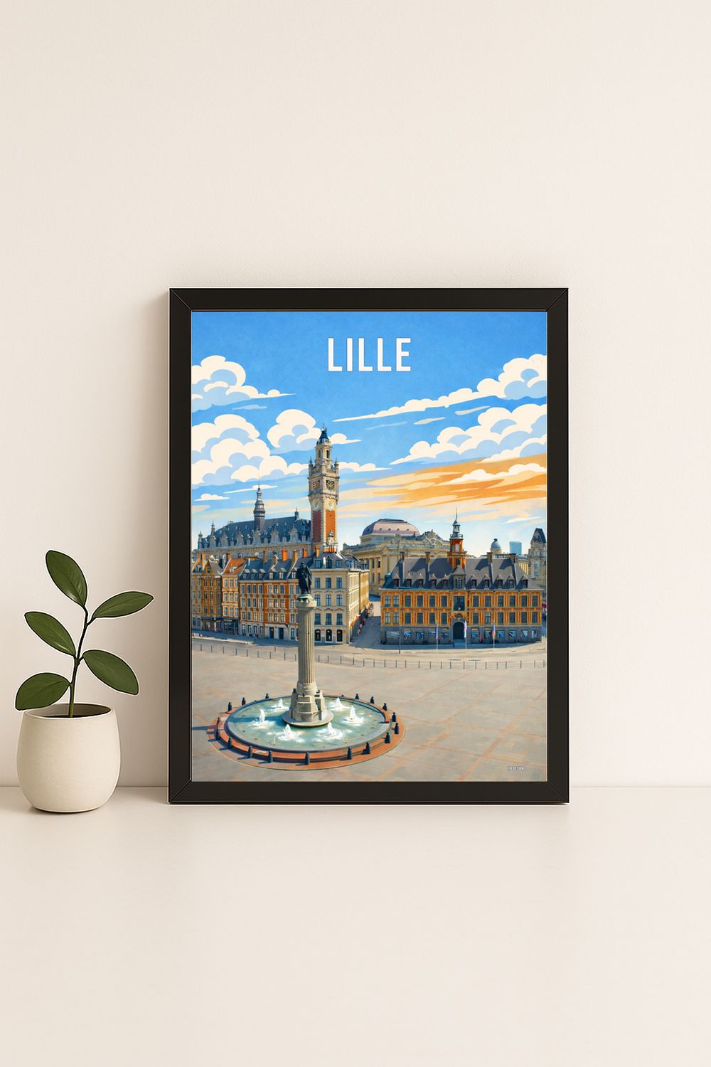 Affiche graphique illustrée Lille : la place · nord de france, Hauts-de-France