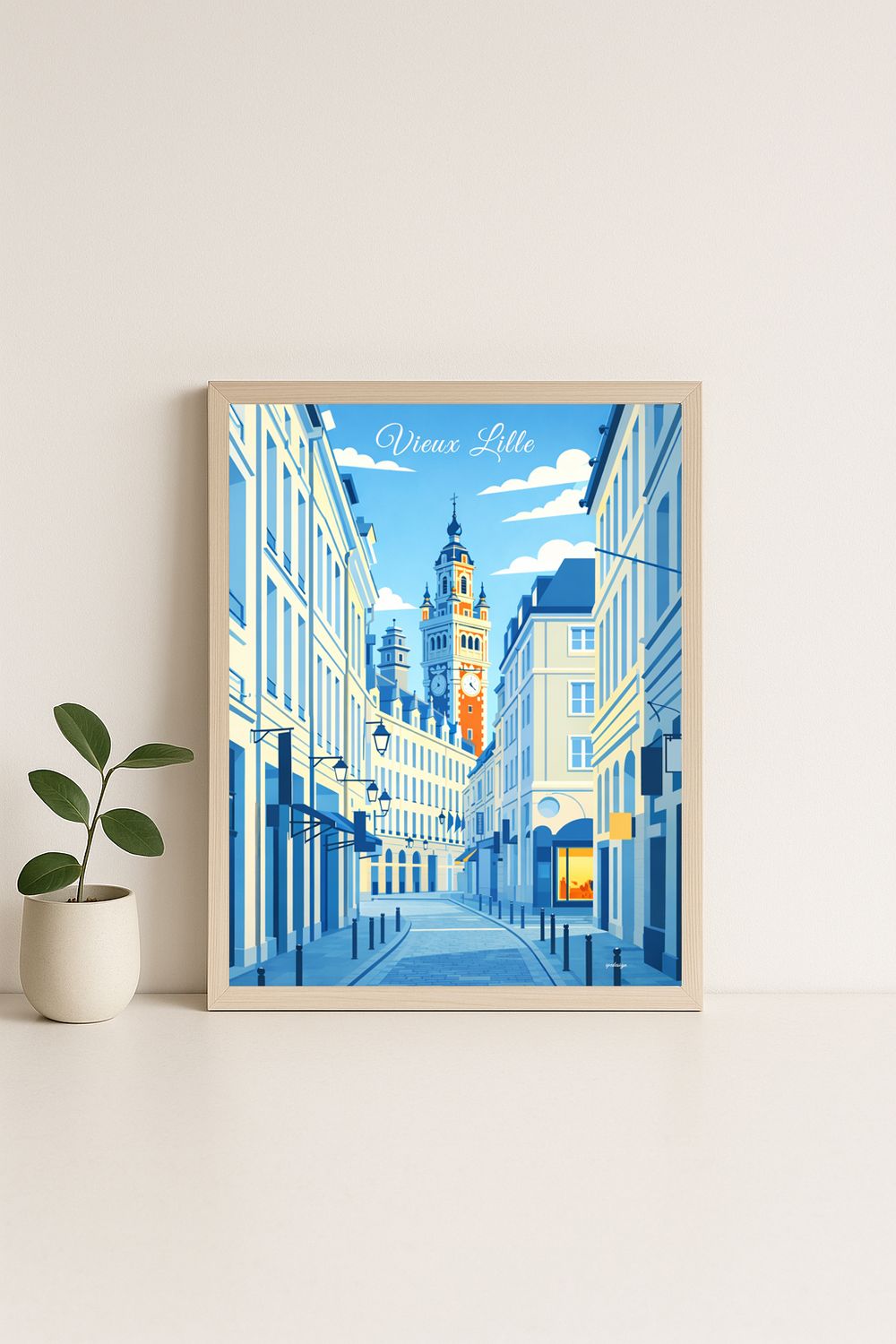 Affiche graphique illustrée Lille : VIEUX LILLE · une rue · nord de france, Hauts-de-France