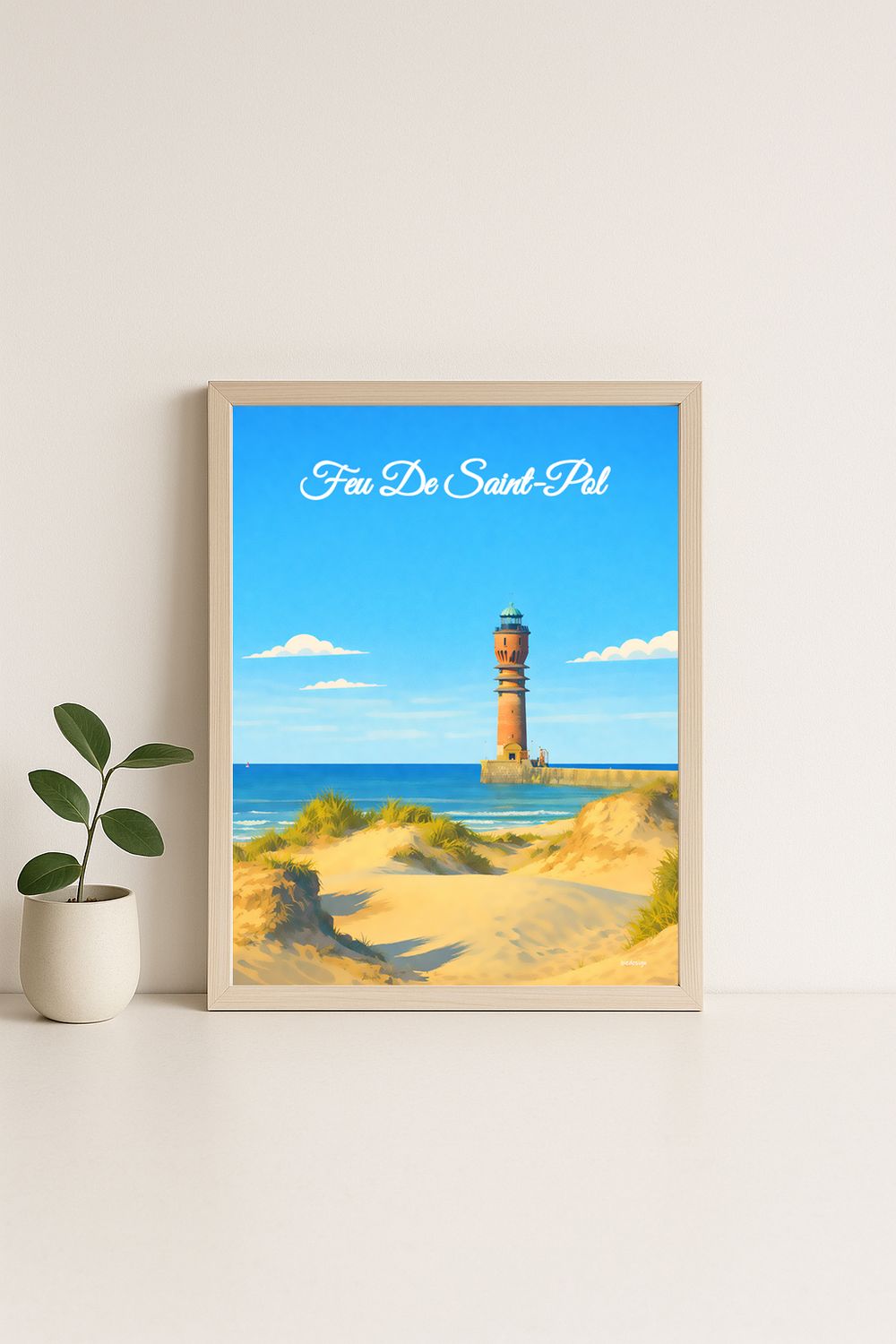 Affiche graphique illustrée Dunkerque : feu de saint pol, Hauts-de-France