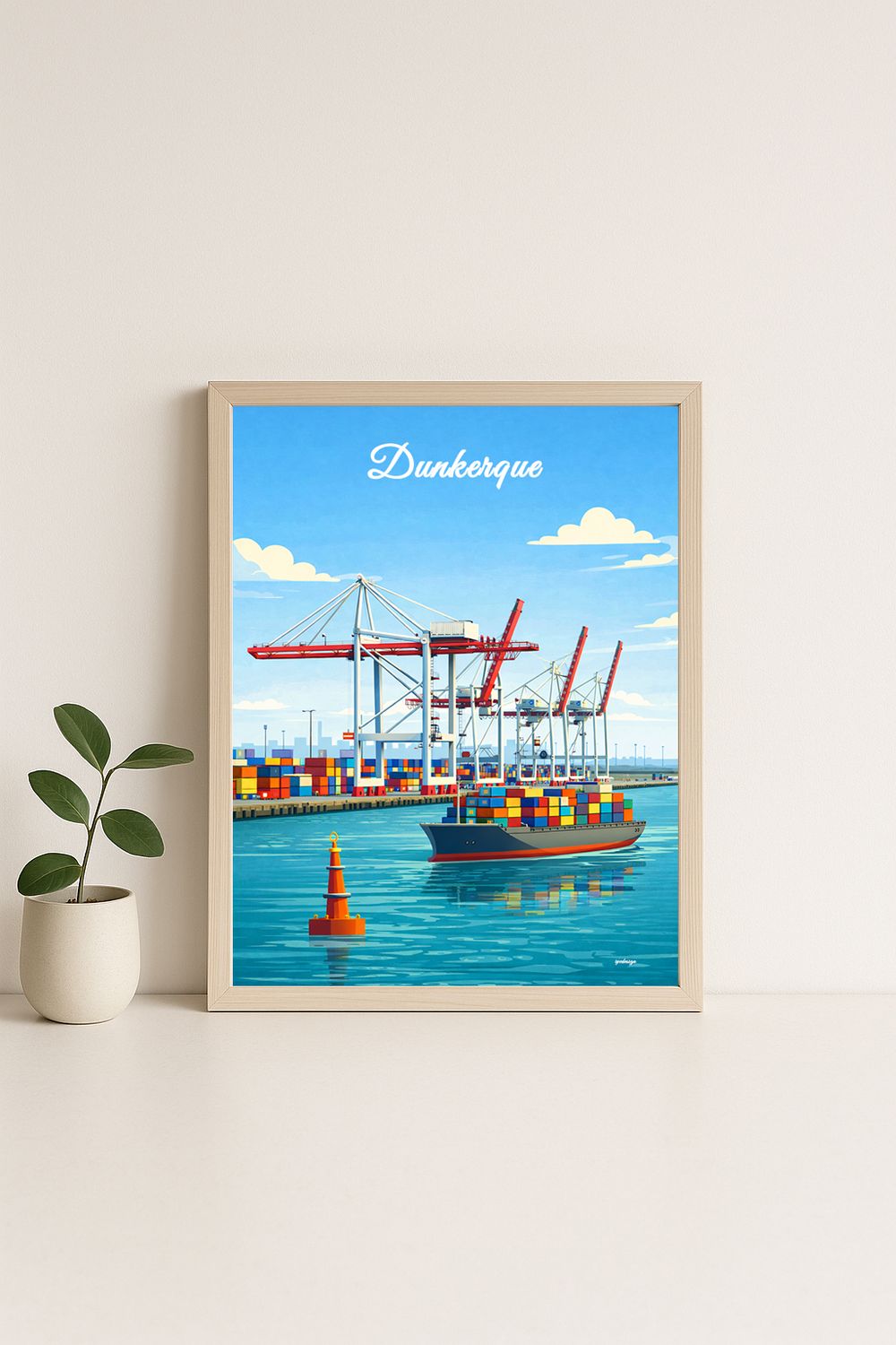 Affiche graphique illustrée Dunkerque : le port industrielle, Hauts-de-France