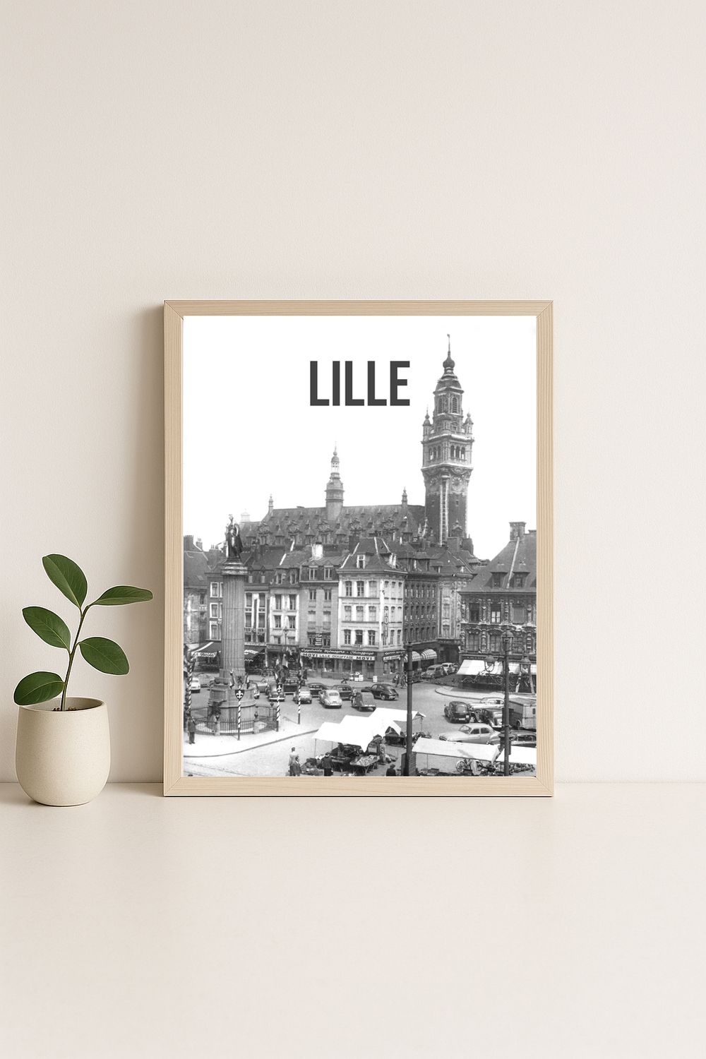 Affiche rétro noir et blanc Lille : Place de la Bourse, Hauts-de-France