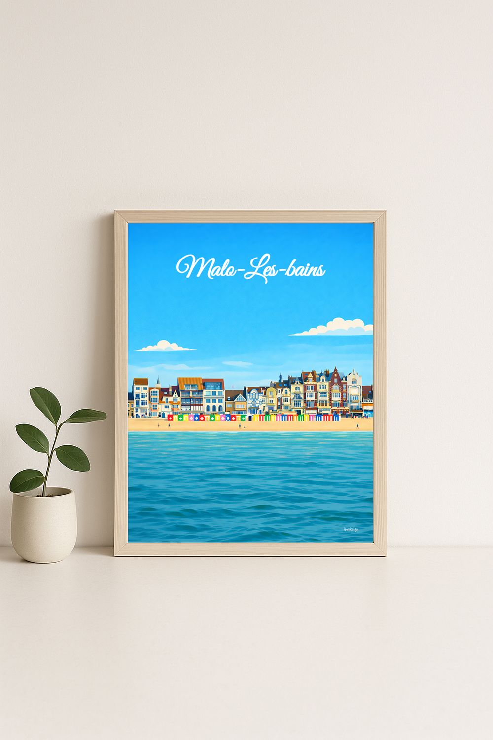 Affiche graphique illustrée Malo les Bains : la plage · cote d'opale, Hauts-de-France
