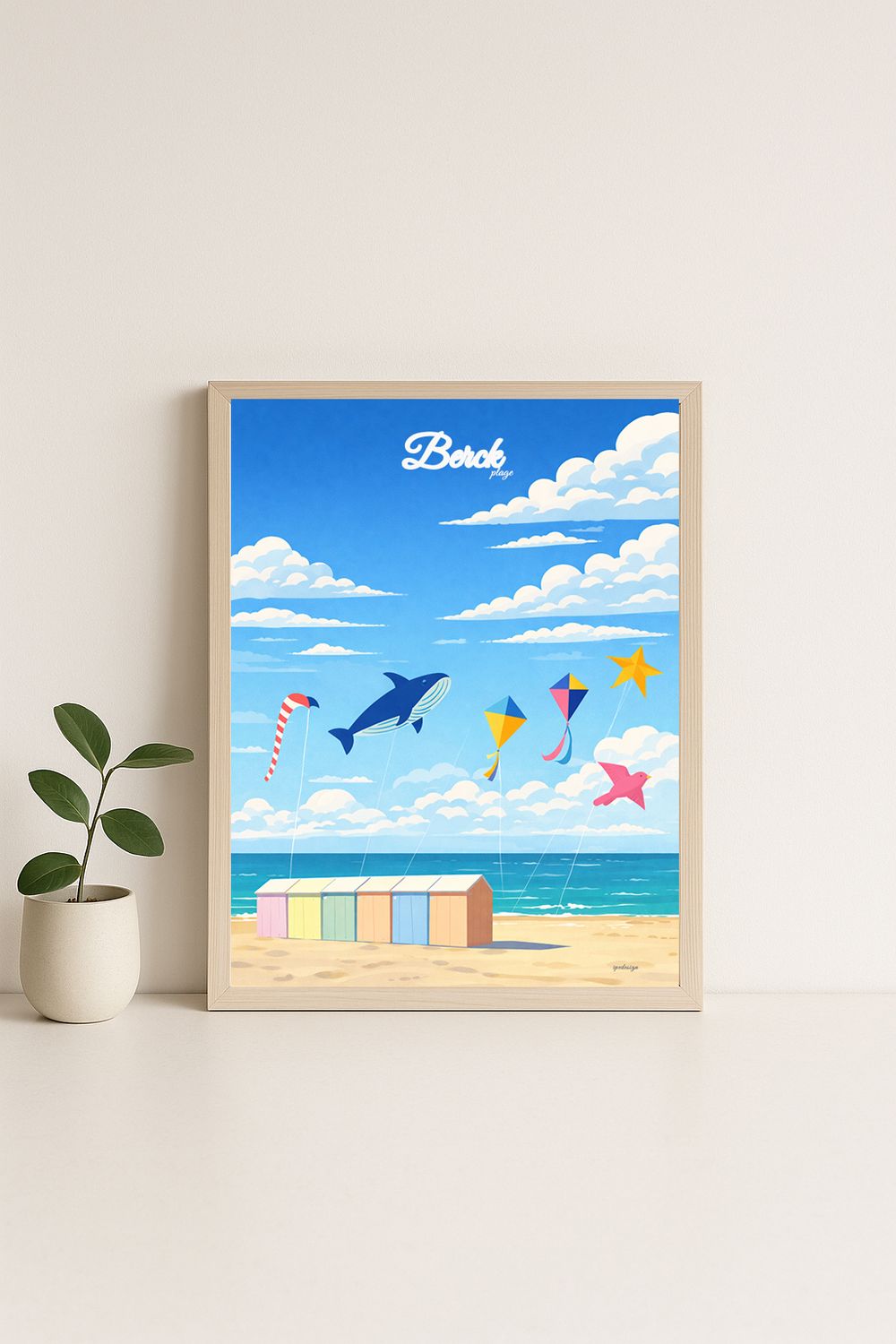 Affiche graphique illustrée Berck : PLAGE -cerf volant · cote d'opale, Hauts-de-France