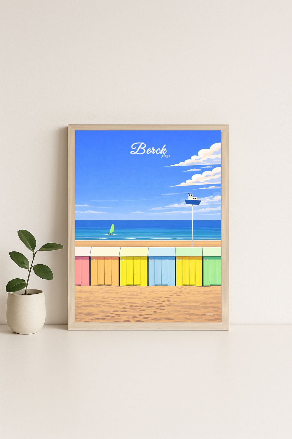 Affiche graphique illustrée Berck : PLAGE · les cabines · cote d'opale, Hauts-de-France