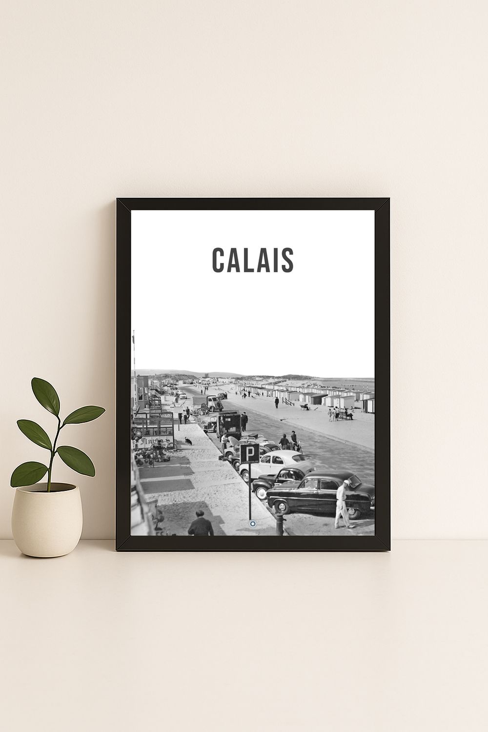 Affiche rétro noir et blanc Calais : Affiche de la ville, Hauts-de-France
