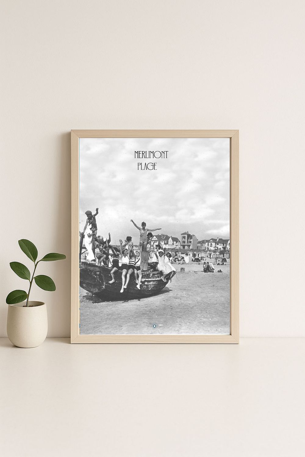 Affiche rétro noir et blanc Merlimont : la plage, Hauts-de-France