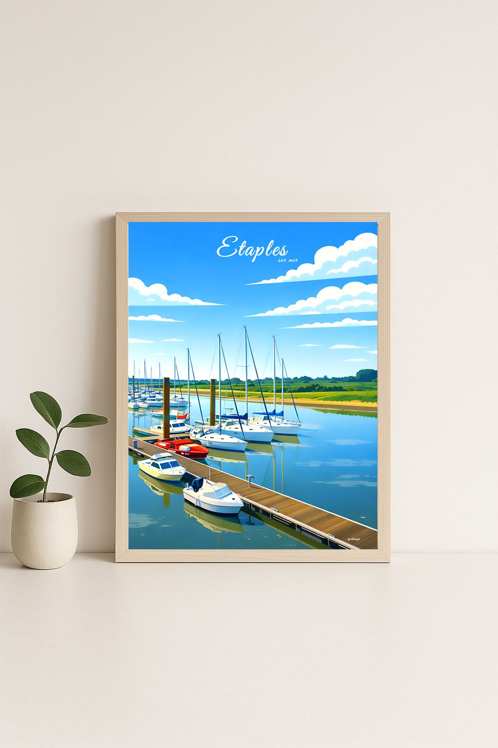 Affiche graphique illustrée Étaples-sur-Mer : ETAPLES SUR MER le pont rose · cote d'opale, Hauts-de-France