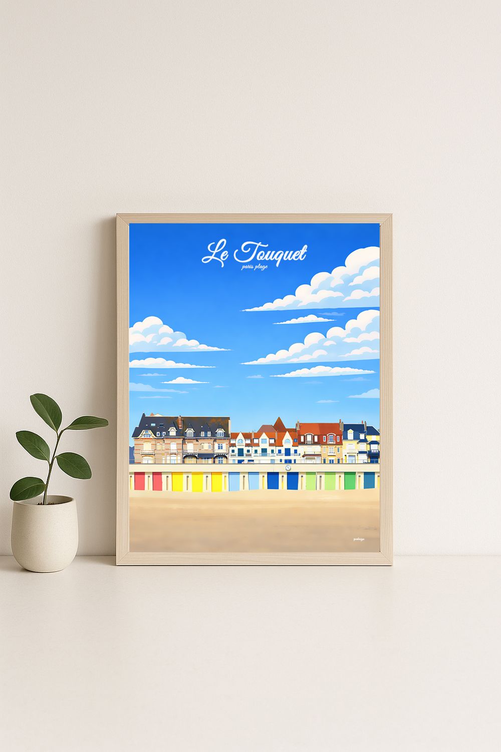 Affiche graphique illustrée Le Touquet-Paris-Plage : front de mer · les cabines, Hauts-de-France