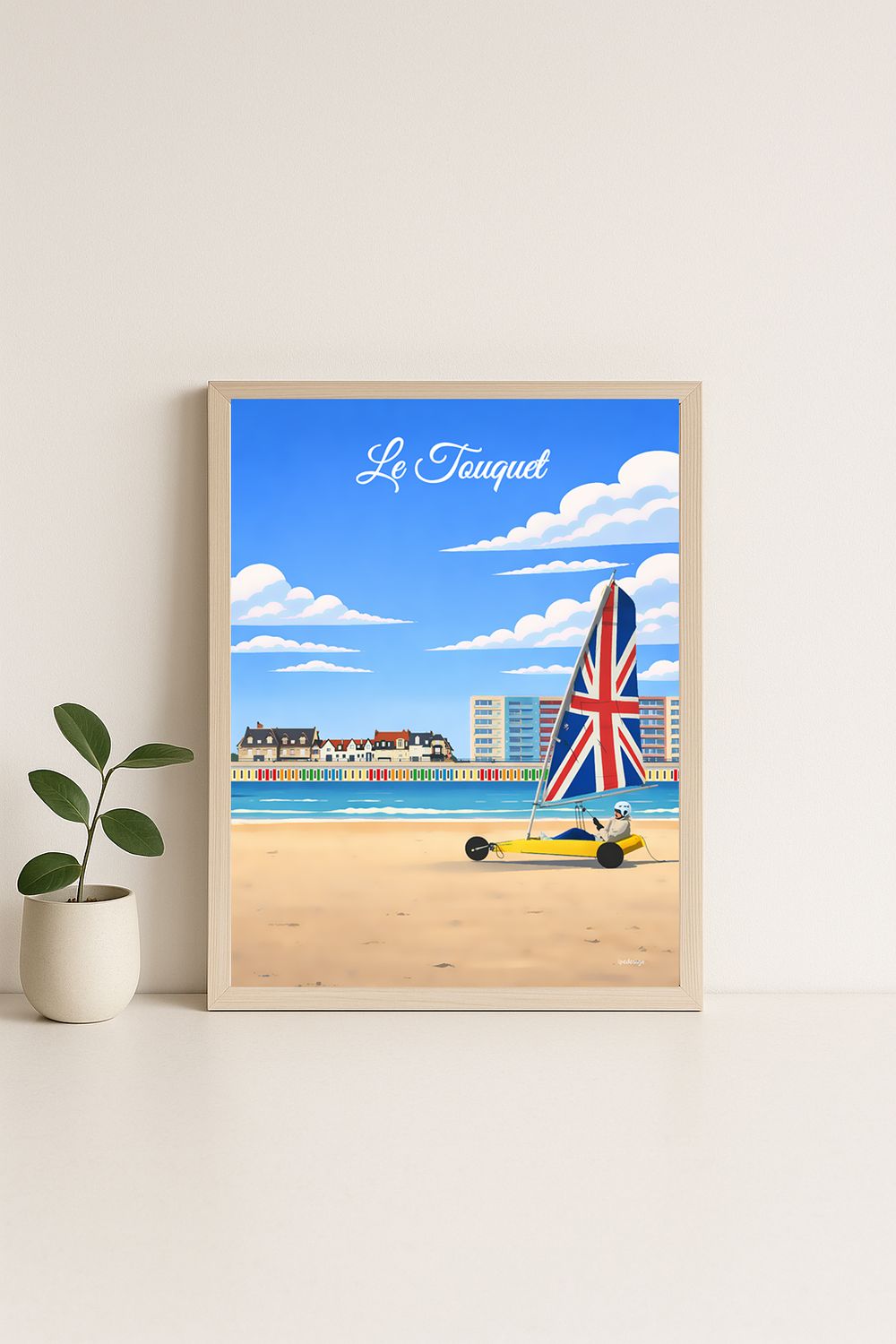 Affiche graphique illustrée Le Touquet-Paris-Plage : front de mer · chars a voile · sport, Hauts-de-France