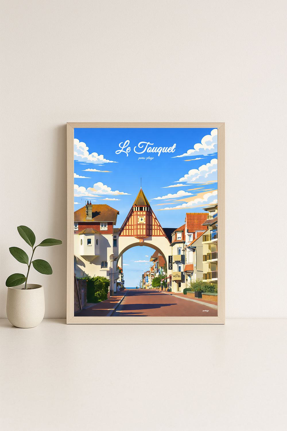 Affiche graphique illustrée Le Touquet-Paris-Plage : place du marché, Hauts-de-France