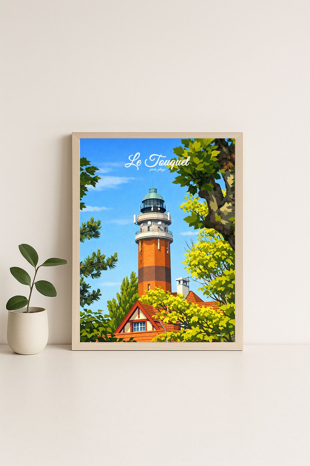 Affiche graphique illustrée Le Touquet-Paris-Plage : le phare, Hauts-de-France