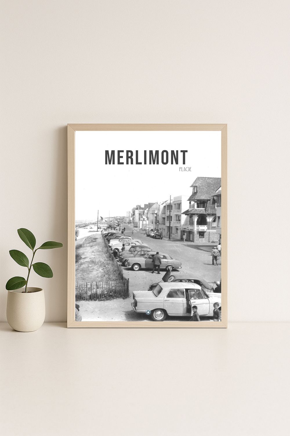 Affiche rétro noir et blanc Merlimont : la digue, Hauts-de-France