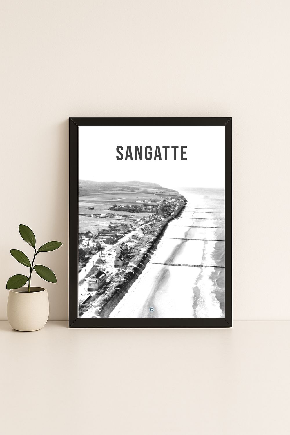 Affiche rétro noir et blanc Sangatte : CALAIS, Hauts-de-France