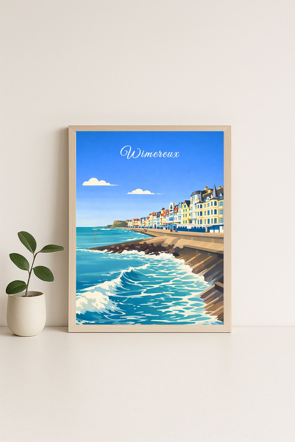 Affiche graphique illustrée Wimereux : cote d'opale, Hauts-de-France