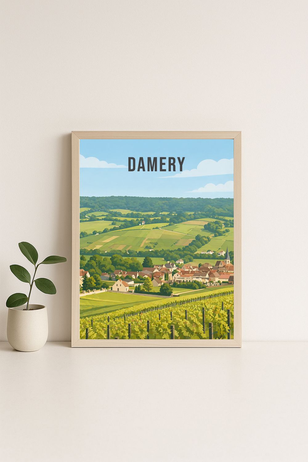 Affiche graphique illustrée Damery : vignoble · vendange · reims, Grand Est