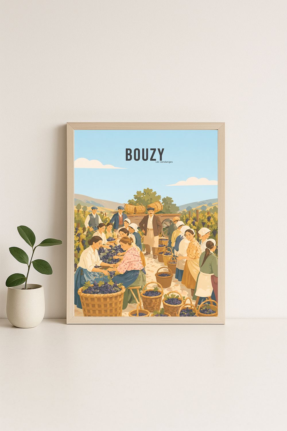 Affiche graphique illustrée Bouzy : vignoble · vendange, Grand Est