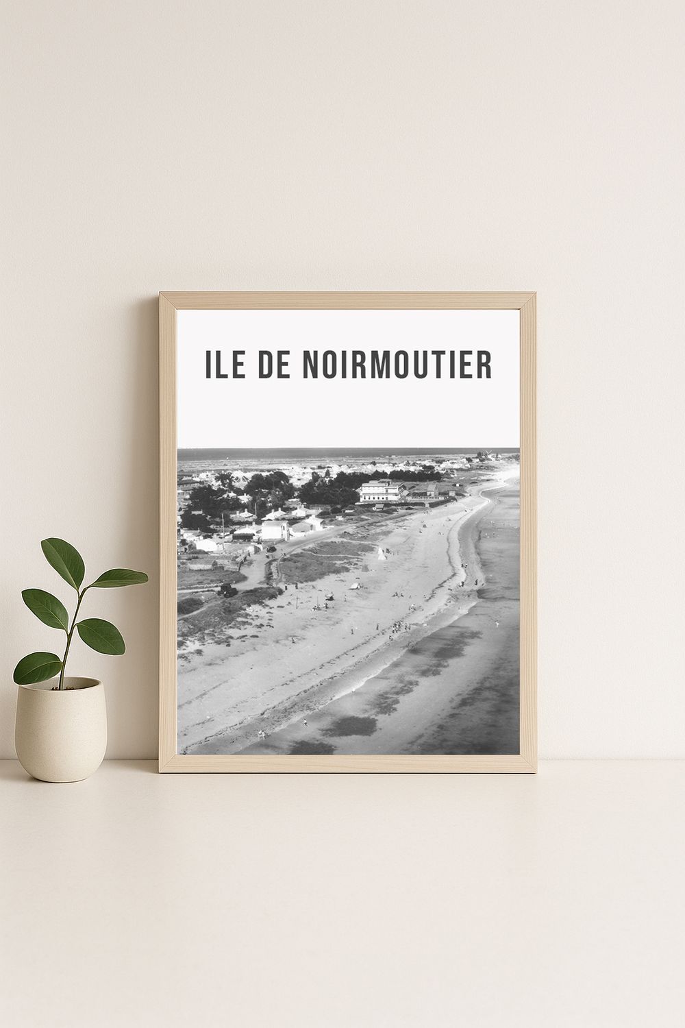 Affiche rétro noir et blanc Noirmoutier : ILE DE NOIRMOUTIER · la plage, Pays de la Loire