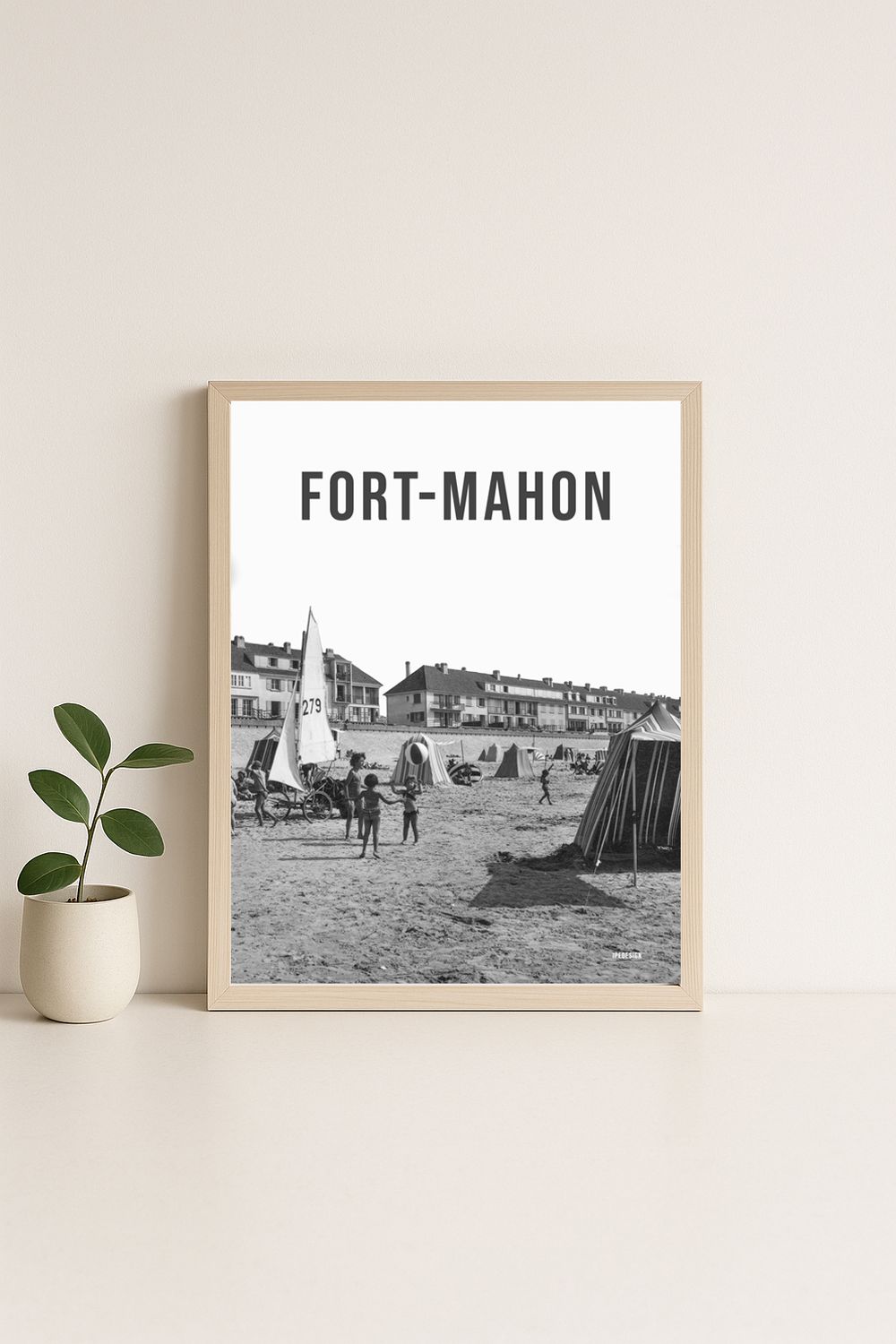 Affiche rétro noir et blanc Fort Mahon : PLAGE · LA SOMME, Hauts-de-France